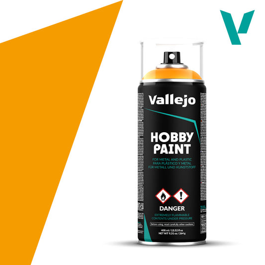 `Vallejo Hobby Paint Sun Yellow 28.018 - intensywna żółta farba w sprayu 400ml do gruntowania i malowania figurek i modeli z plastiku i metalu - Vallejo`