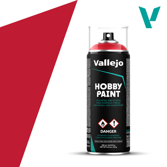 `Vallejo Hobby Paint Bloody Red 28.023 - intensywna nasycona czerwona farba w sprayu 400ml do malowania figurek i modeli z plastiku i metalu - Vallejo`