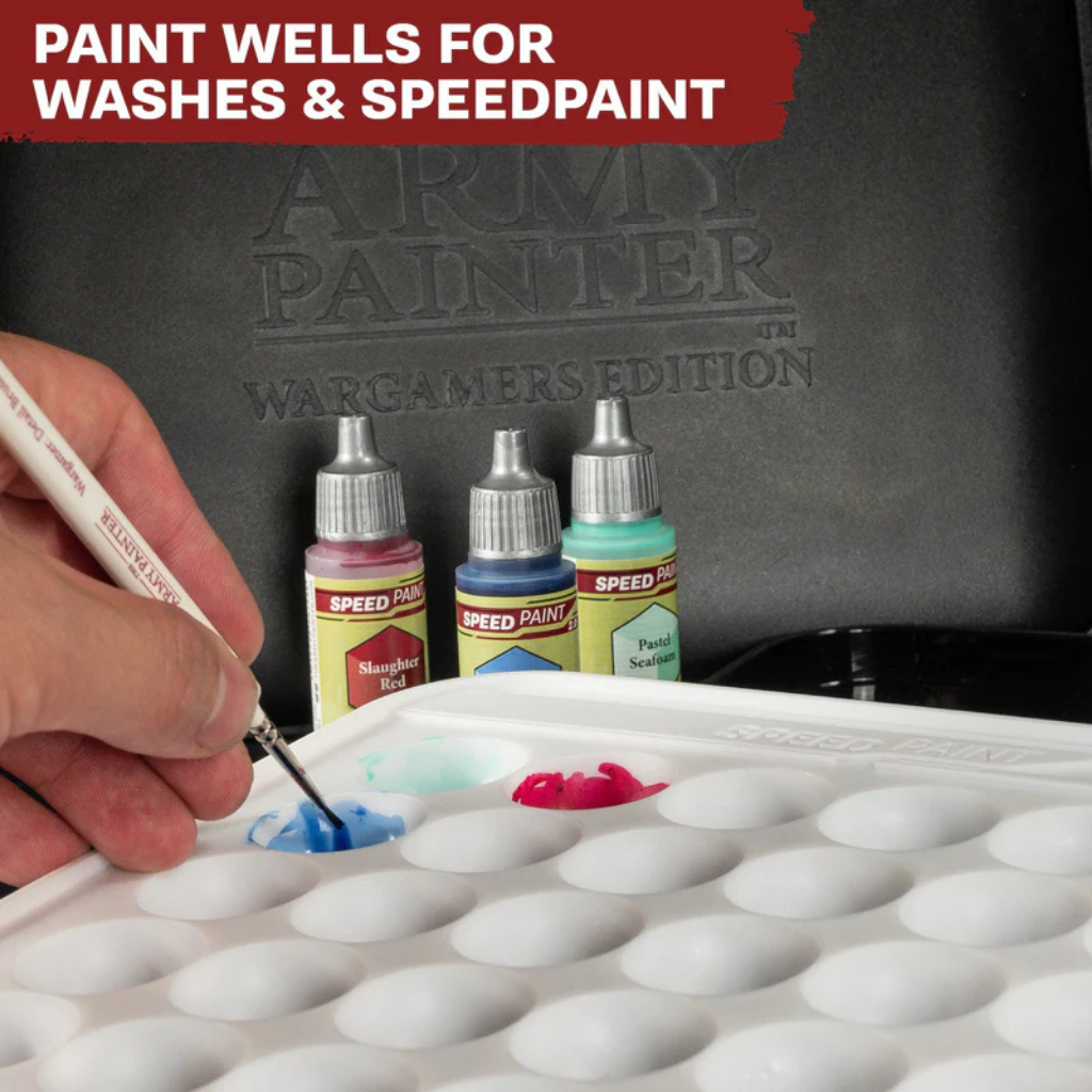 The Army Painter Wet Palette Wargamers Edition XL TL5057P – studzienki na wash i Speedpaint z butelkami Speedpaint, napis Paint Wells for Washes & Speedpaint
