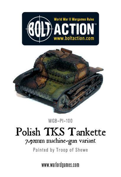Polish TKS Tankette – wariant 7.92mm karabin maszynowy, widok z tyłu, model 28mm Bolt Action Warlord Games

