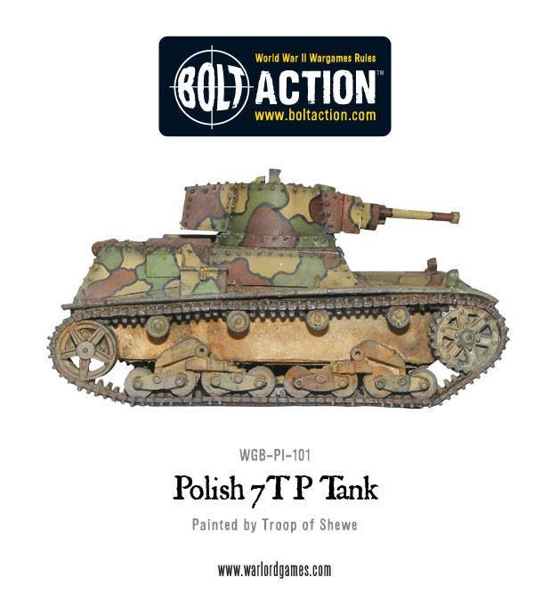 Polish 7TP Tank – pomalowany model metalowo-żywiczny 28mm, widok z boku lewego, polski czołg lekki kampanii 1939, Bolt Action
