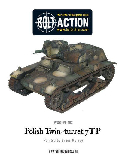 7TP Dwuwieżowy – widok z przodu i lewej strony, dwie wieże z km wz.30, model 28mm Bolt Action WGB-PI-103
