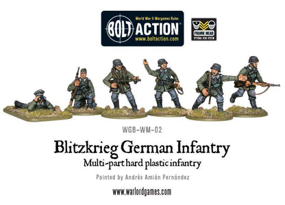 Blitzkrieg German Infantry Platoon - Bolt Action 28mm - pomalowane figurki piechoty z Kar 98K MP40 MG34 - widok z przodu - Warlord Games