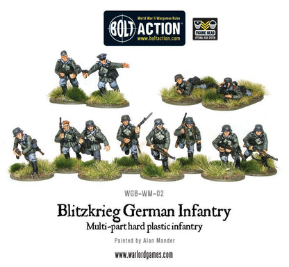 Blitzkrieg German Infantry Platoon - Bolt Action 28mm - dowódcy i żołnierze z MP40 Kar98K - detale figurek pomalowanych - Warlord Games