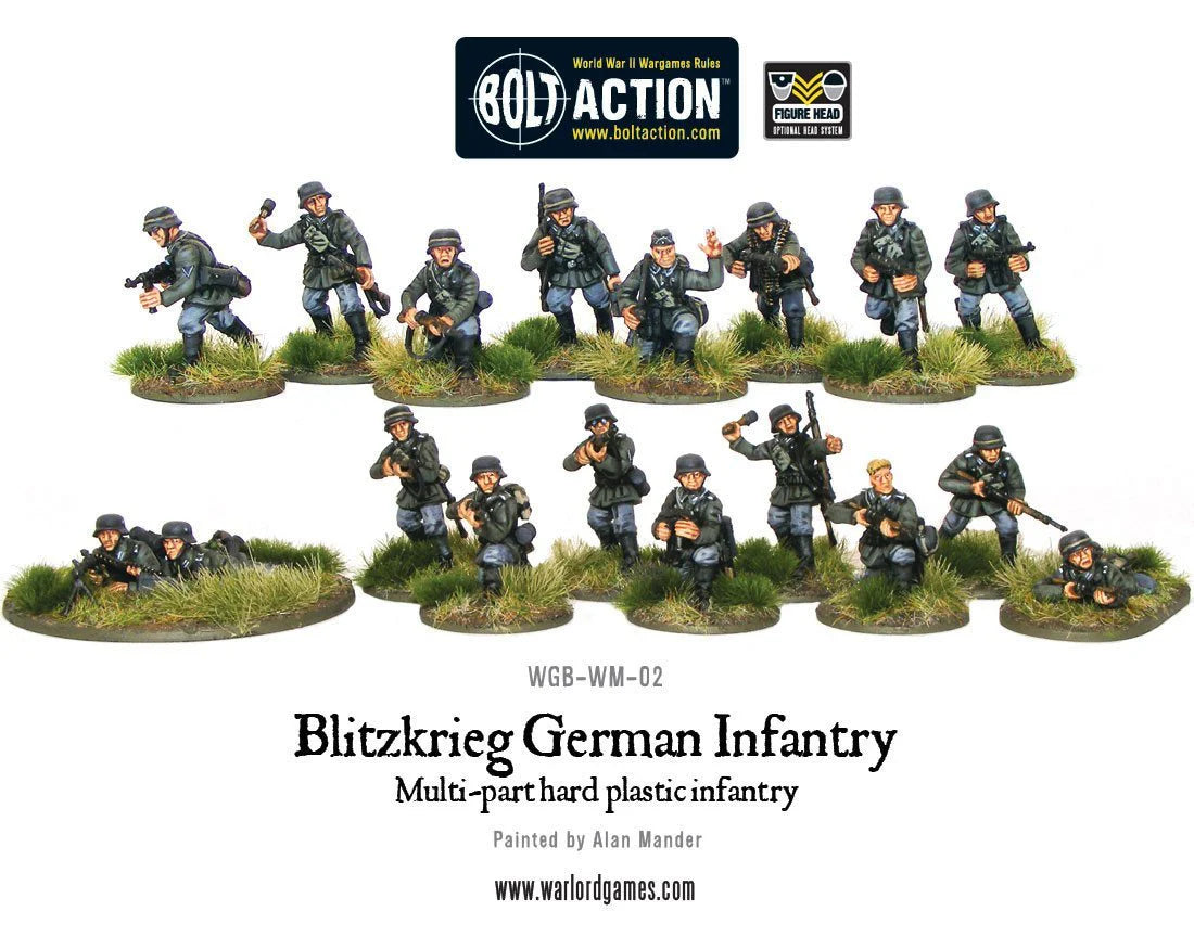 Blitzkrieg German Infantry Platoon - Bolt Action 28mm - drużyny piechoty z granatami i MG34 - różne pozy bojowe - Warlord Games