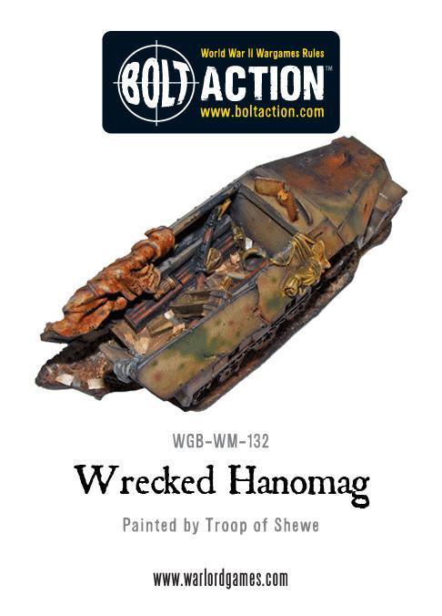 Wrecked Hanomag Sd.Kfz 251 – pomalowany model wraku, widok z góry na wnętrze pojazdu, WGB-WM-132, Bolt Action, Warlord Games
