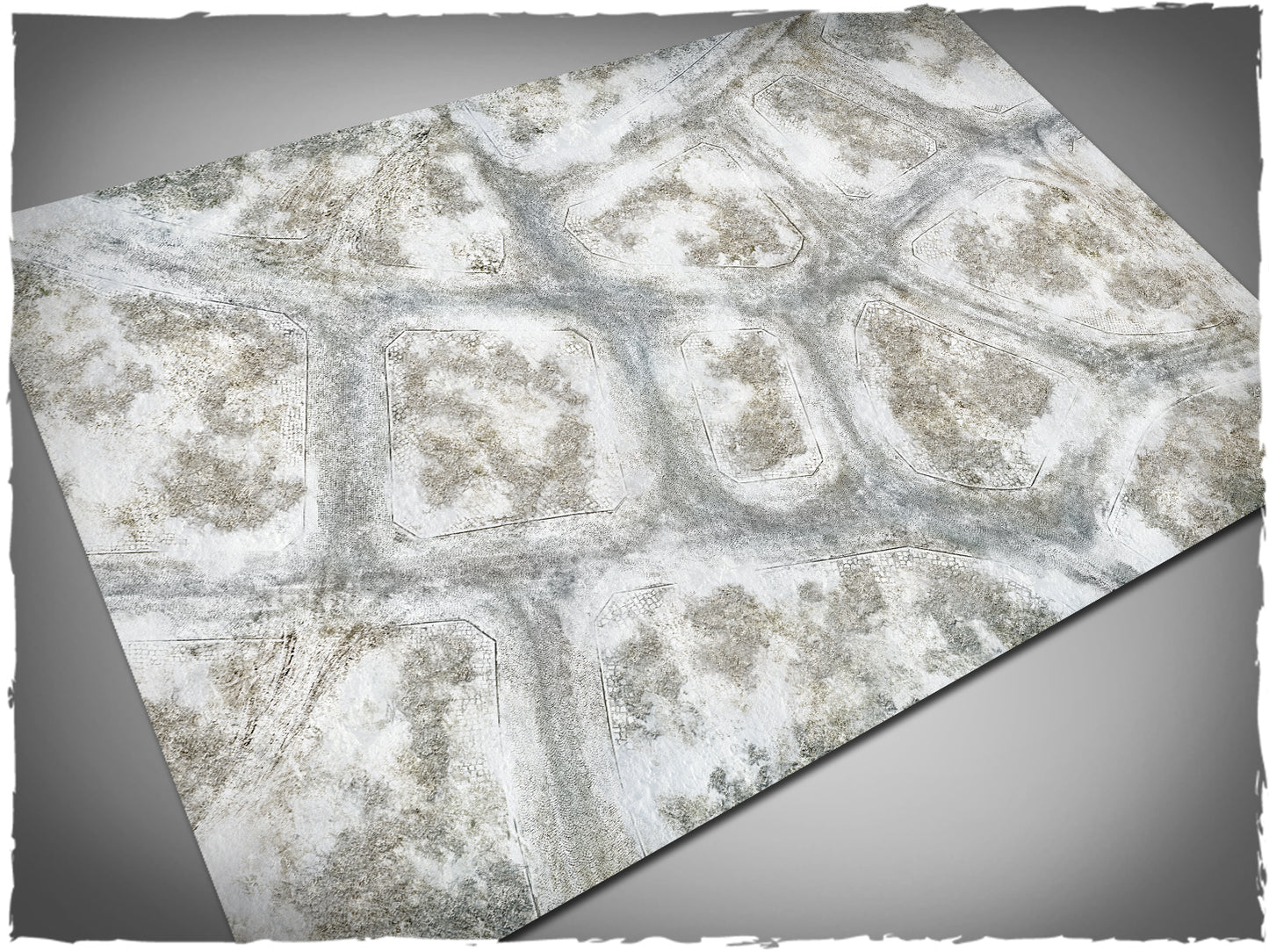 Winter Town – Mata do gry 6x4 stopy Mousepad Deep-Cut Studio – zimowe miasto bruk śnieg do Bolt Action Flames of War
