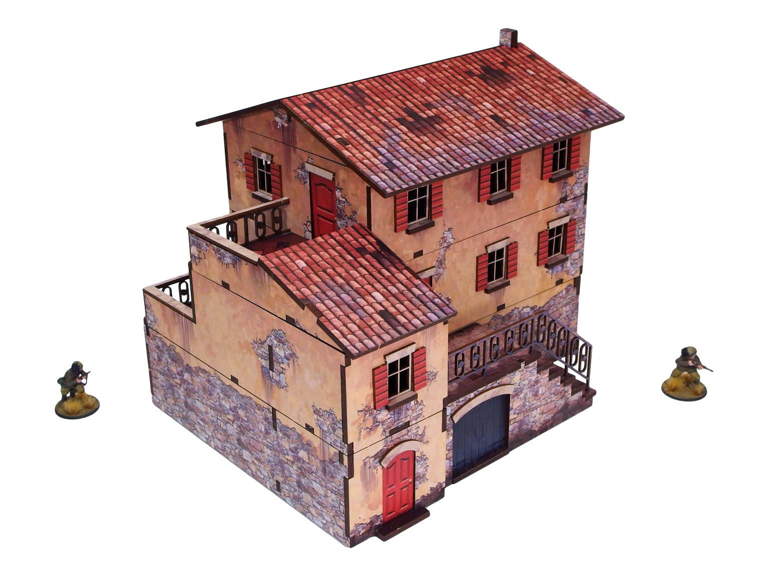 WW2 Italy Large House (1) PREPAINTED – panele HDF z wyciętymi elementami dużego włoskiego domu przed montażem, widok alternatywny, UV-druk multicolor
