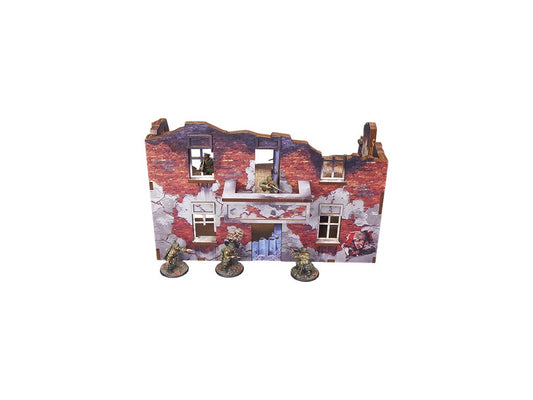 Ostfront Stalingrad Apartment Block Back – widok z przodu na 2 poziomy i balkon z żołnierzami, 28mm Bolt Action
