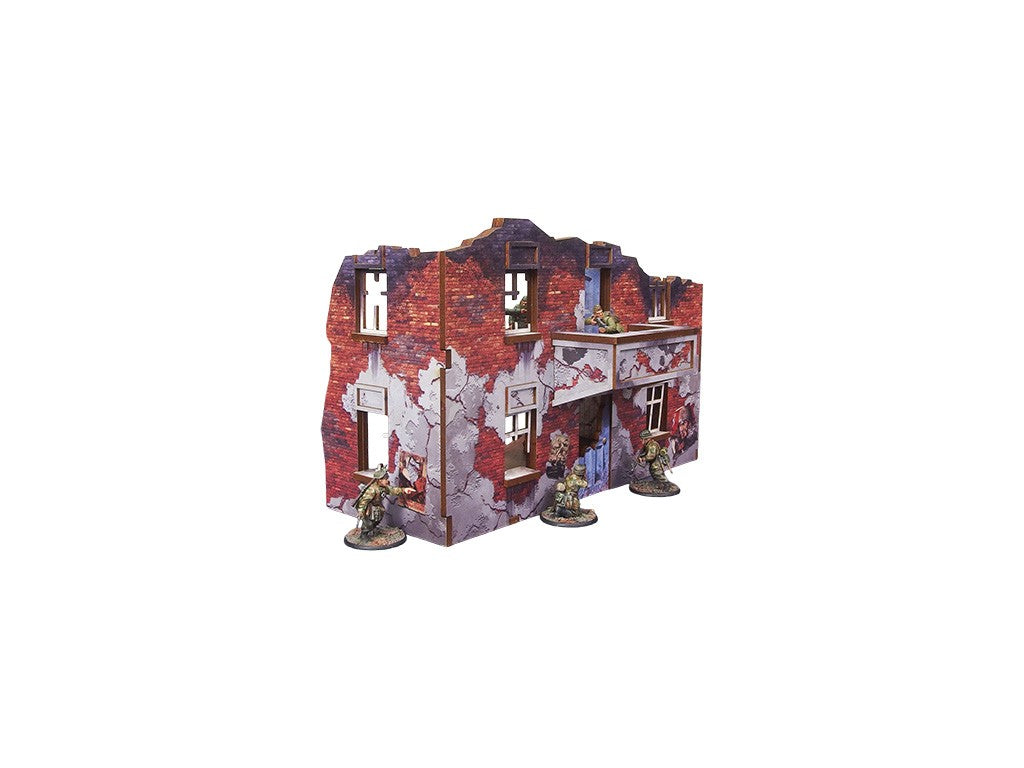 Ostfront Stalingrad Apartment Block Back – widok z boku z czołgiem Panzer IV dla skali, 28mm Bolt Action
