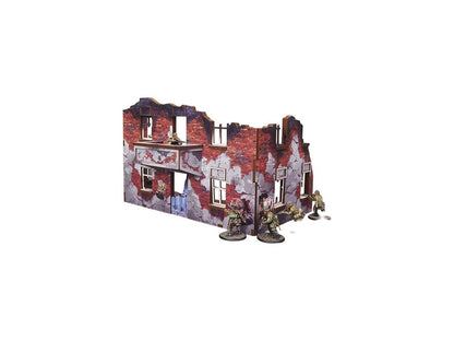 Ostfront Stalingrad Apartment Block Back – widok z przodu na 2 poziomy z żołnierzami przy wejściu, 28mm Bolt Action Micro Art Studio
