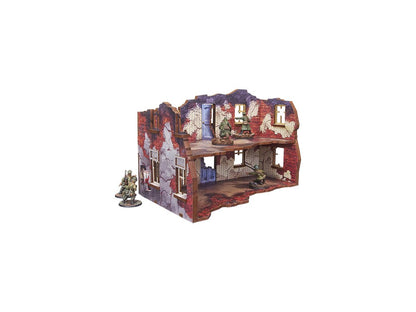 Ostfront Stalingrad Apartment Block Back – widok wnętrza parteru z żołnierzami na piętrze, 28mm Bolt Action Micro Art Studio
