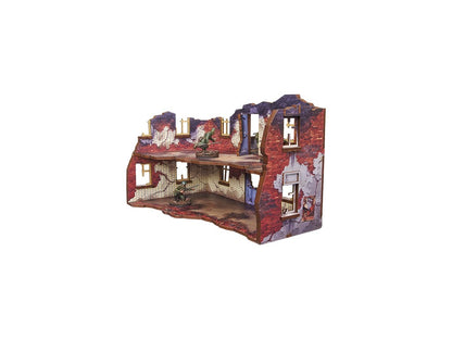Ostfront Stalingrad Apartment Block Back – widok z tyłu na otwarte wnętrze obu kondygnacji z żołnierzami, 28mm Bolt Action

