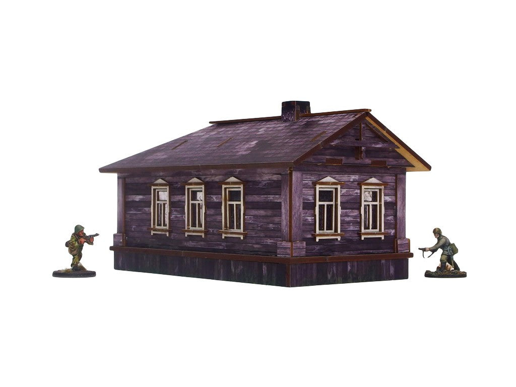 Ostfront Village Maria's House – widok z boku na krótszą ścianę z oknami, 28mm Bolt Action Micro Art Studio
