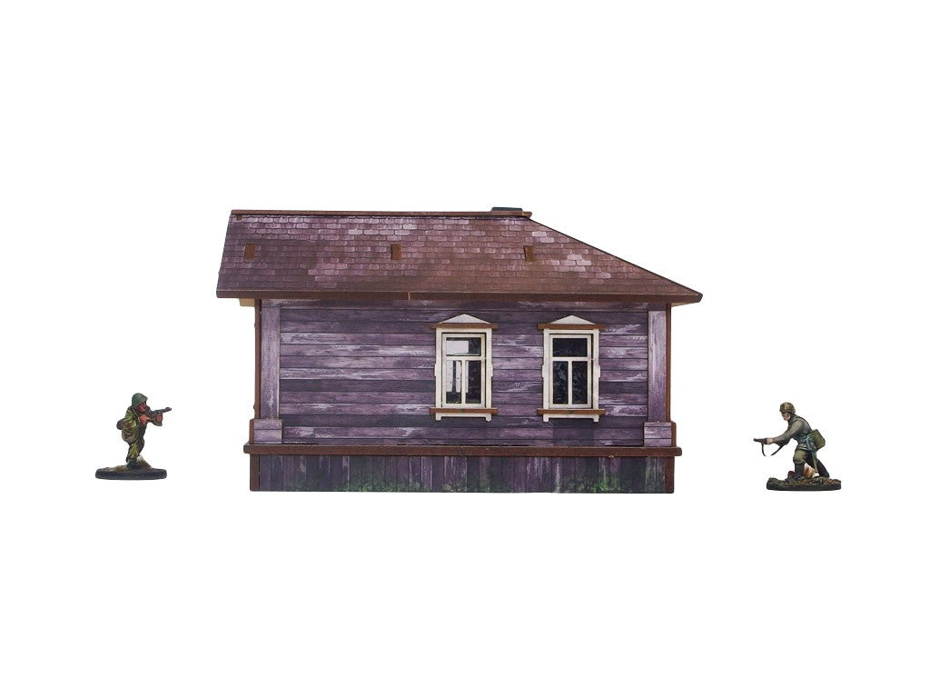 Ostfront Village Maria's House – widok z góry na zdejmowalny dach i układ budynku w kształcie L, 28mm Bolt Action
