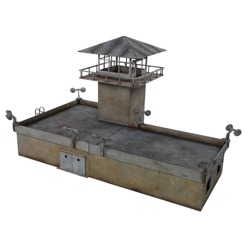 The Prison P033 28mm MDF - Więzienie - surowy MDF widok zewnętrzny z wieżą strażniczą Sarissa Precision
