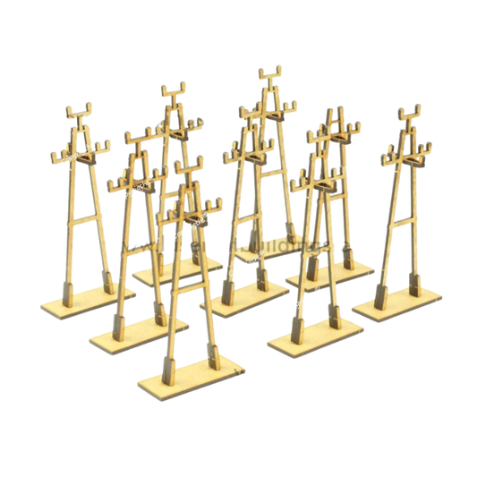 Zestaw Słupów Elektrycznych Typ II LBH0974 28mm HDF - 9 sztuk widok izometryczny Laser Cut Buildings

