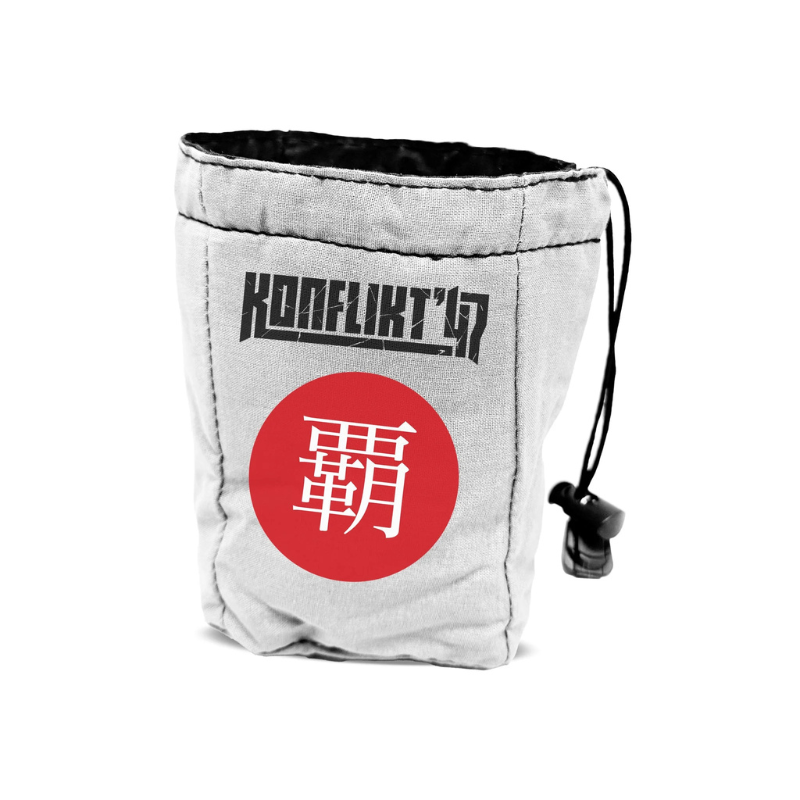 Empire of Japan Dice Bag Konflikt '47 – szary woreczek na kostki z insignium Cesarstwa Japonii i napisem Konflikt '47, Warlord Games
