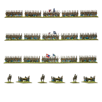 Black Powder Epic Battles ACW Confederate Brigade - 3 regimenty piechoty Konfederatów w szaro-niebieskich mundurach z flagami Konfederacji w rzędach po ok. 100 figurek każdy oraz 3 armaty z obsługą i 3 dowódców konnych na białym tle - Warlord Games 312414002
