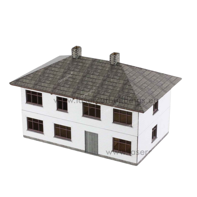 Dom Amerykański LBHP0193 28mm HDF prepaint - widok izometryczny z przodu z dachem Laser Cut Buildings
