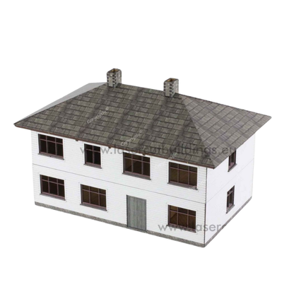 Dom Amerykański LBHP0193 28mm HDF prepaint - widok izometryczny z przodu z dachem Laser Cut Buildings
