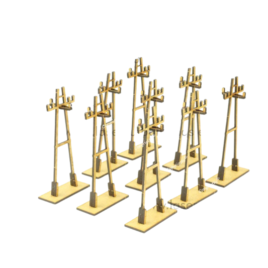 Zestaw Słupów Elektrycznych Typ III LBH0975 28mm HDF - 9 sztuk widok izometryczny Laser Cut Buildings

