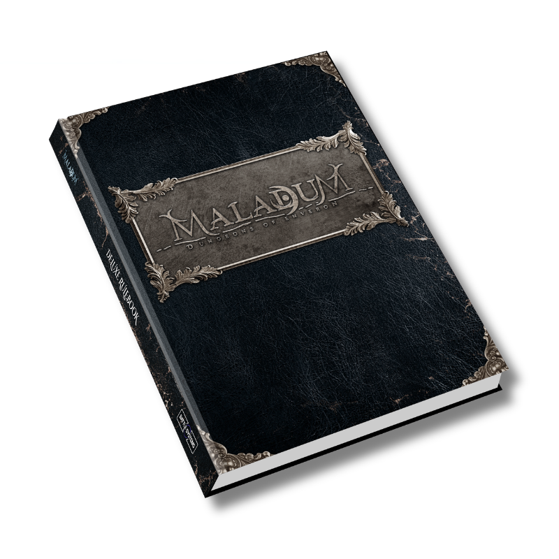 Battle Systems Maladum Dungeons of Enveron Deluxe Rulebook – widok ogólny podręcznika zasad, okładka książki do gry dungeon crawler
