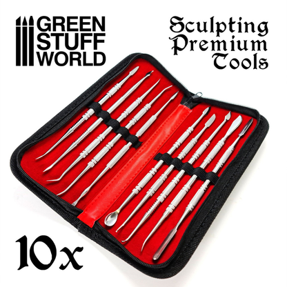 10x Professional Sculpting Tools - zestaw 10 narzędzi w czerwonym etui z zamkiem, logo GSW | Green Stuff World
