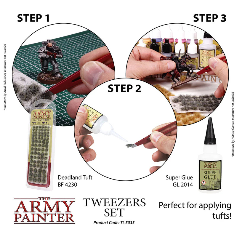 Tweezers Set - 3 kroki: naklejanie kępek trawiastych pincetą na podstawkę figurki | The Army Painter
