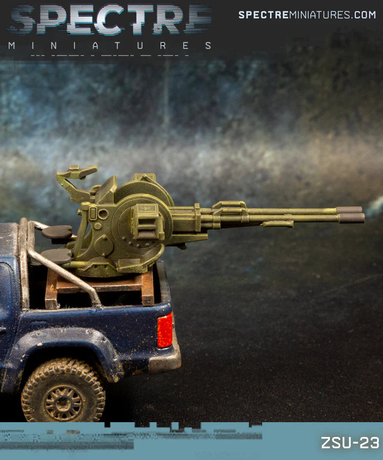 ZSU-23 Technical Charlie Spectre Miniatures – działko 23mm zamontowane na nowoczesnym pickupie, widok z tyłu
