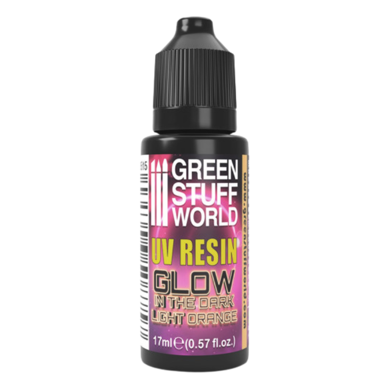 UV Resin Glow in the Dark Light Orange 17ml Green Stuff World – widok butelki z etykietą
