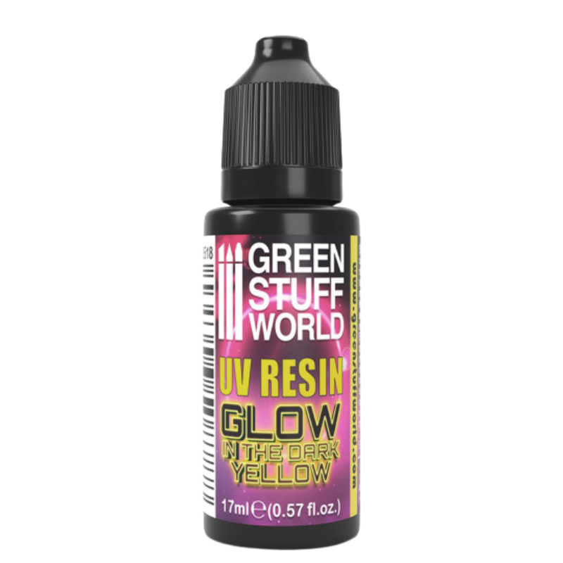 UV Resin Glow in the Dark Yellow 17ml Green Stuff World – widok butelki z etykietą
